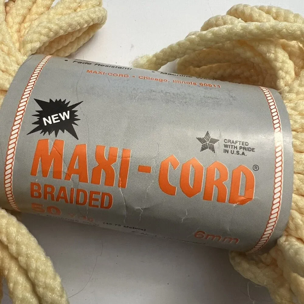 Vintage Maxi Cord Braided 6mm 50 Yards Macrame Crafting Knotting Weaving Beige